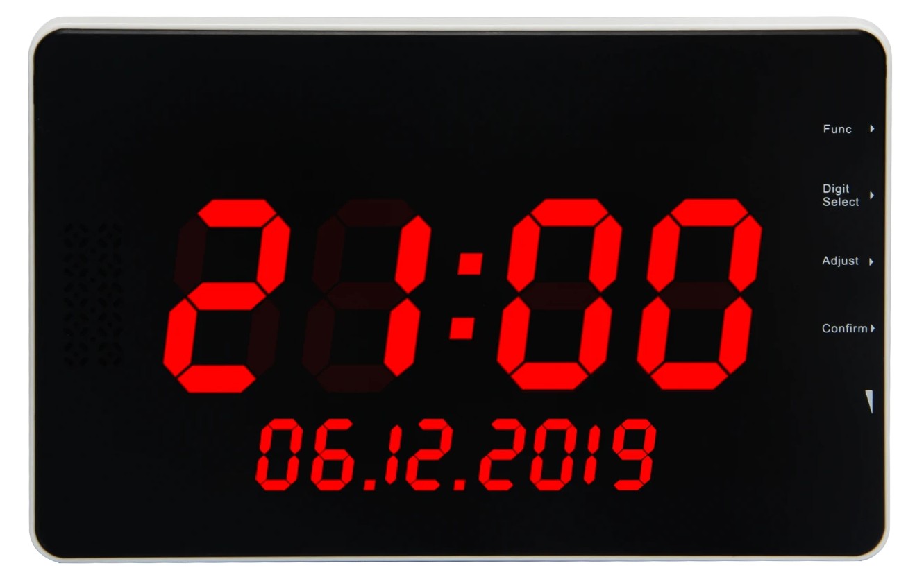 BellMe B-99G display panel showing the time and date on its red LED readout